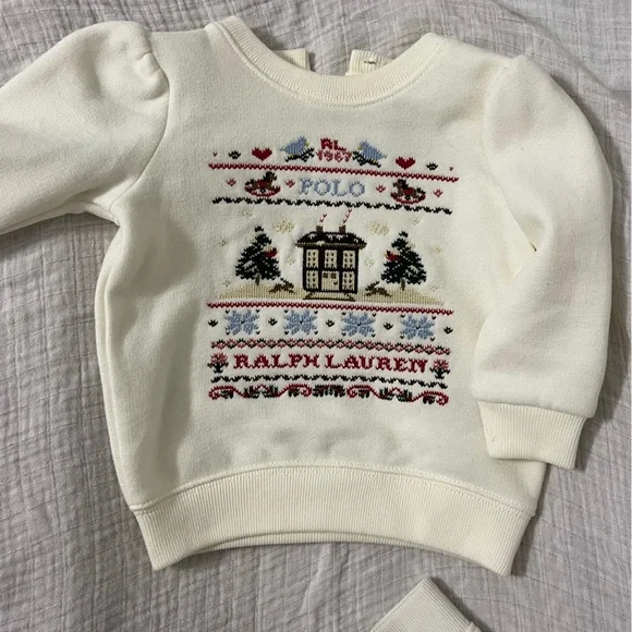 Ralph Lauren Ivory Baby Outfit with Festive Christmas Design - Picture 2 of 7